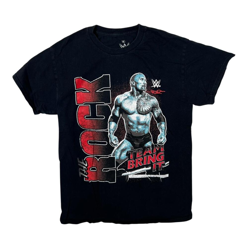 The Rock WWE Ripple Junction T-Shirt Mens Medium Black "Team Bring It" Graphic